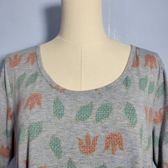 Lularoe Large Light Gray Orange Tulip Floral Print Flowy Shortsleeve Tunic Top - Picture 2 of 9